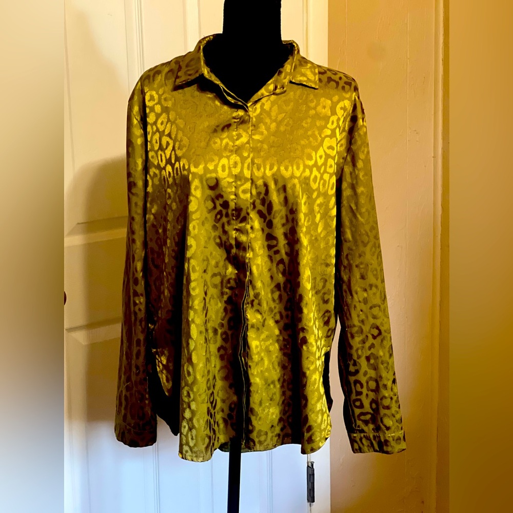 Olive green satin blouse